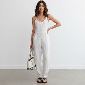 NEW Mate the label Organic Linen Tank Jumpsuit SALT White Size Small